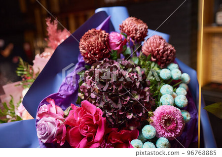 Close-up colorful spring bouquet with many different flowers jelly. 96768885