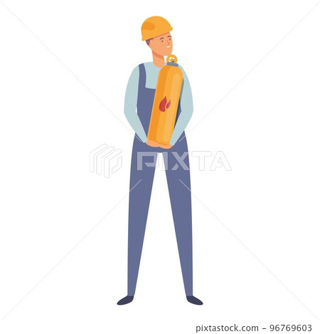 Gasman take balloon icon cartoon vector. Gas engineer. Water factory 96769603