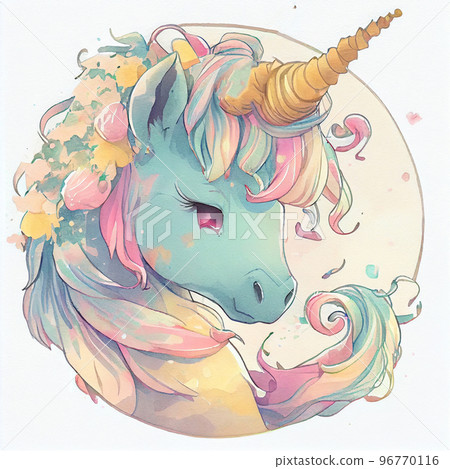 Unicorn illustration for children design. Rainbow hair. Isolated. Cute fantasy animal. 96770116
