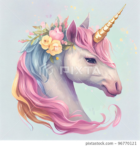 Unicorn illustration for children design. Rainbow hair. Isolated. Cute fantasy animal. 96770121