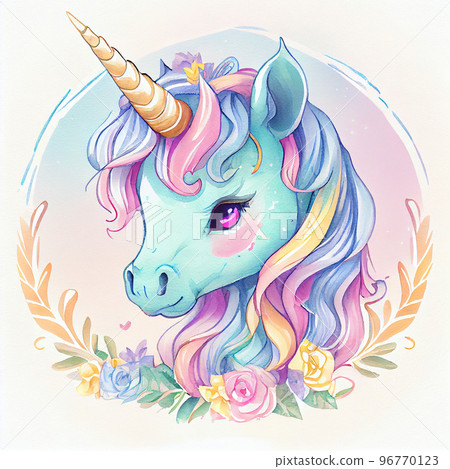Unicorn illustration for children design. Rainbow hair. Isolated. Cute fantasy animal. 96770123