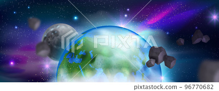 Space Earth cosmic rocks background, alien planets, vector galaxy universe cartoon game banner Space Earth cosmic rocks background, alien planets, vector galaxy universe cartoon game banner 96770682