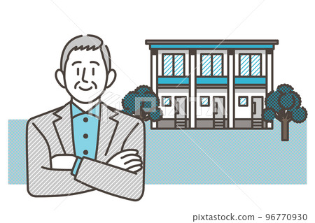 在公寓管理中投資房地產的高級男性房東[矢量插圖素材] 96770930