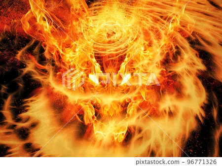 3d illustration of fire flames swirling in dragon shape 96771326