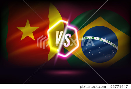 Cameroon versus Brazil game score table template. 3d vector illustration with neon effect 96771447