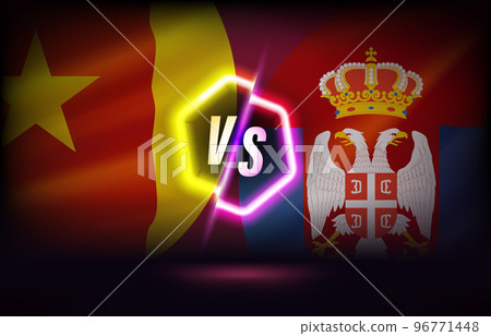 Cameroon versus Serbia game template. 3d vector illustration Cameroon versus Serbia game template. 3d vector illustration 96771448