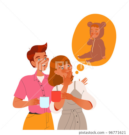 Preparation for Childbirth with Man and Woman Dreaming of Baby Vector Illustration Preparation for Childbirth with Man and Woman Dreaming of Baby Vector Illustration 96771621
