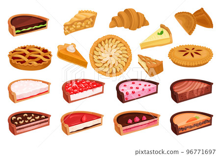 Sweet Pies and Pastry with Fruity Filling and Crust Big Vector Set 96771697