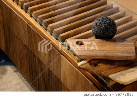 wooden credenza, buffet with natural stone on the deck wooden credenza, buffet with natural stone on the deck 96772055