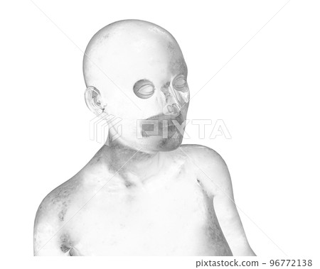 Three dimensional model. Portrait of a transparent naked bald woman on a white background.  96772138