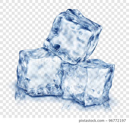 Three transparent ice cubes 96772197