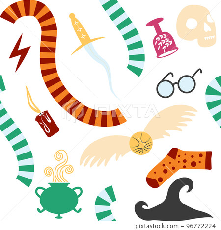 Witches school of magical objects seamless pattern in flat style Witches school of magical objects seamless pattern in flat style 96772224