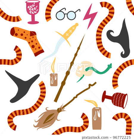 Witches school of magical objects seamless pattern in flat style Witches school of magical objects seamless pattern in flat style 96772225