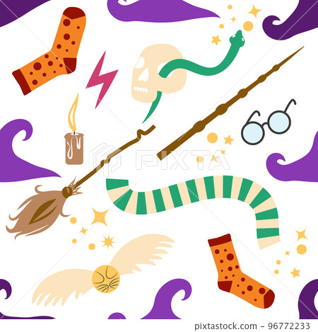 Witches school of magical objects seamless pattern in flat style Witches school of magical objects seamless pattern in flat style 96772233