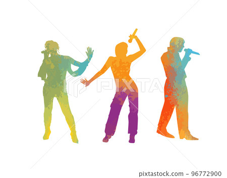 Singer vector silhouette of watercolor splash paint. silhouettes of singers colored. Vector illustration 96772900