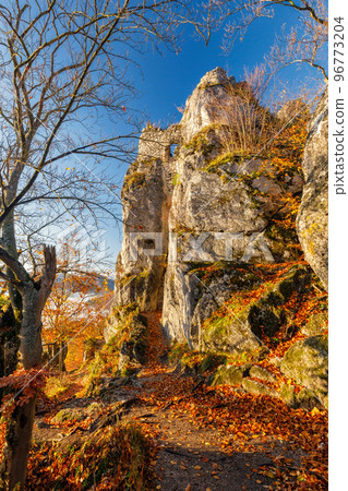 The Sulov castle ruin at autumn morning. The Sulov castle ruin at autumn morning. 96773204