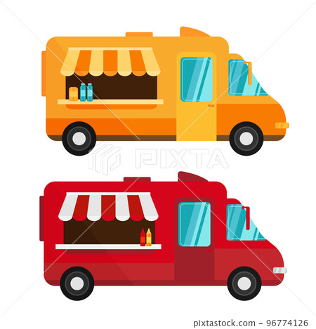 Food truck template. Two colors options. Street fast food truck, takeaway Food truck template. Two colors options. Street fast food truck, takeaway 96774126