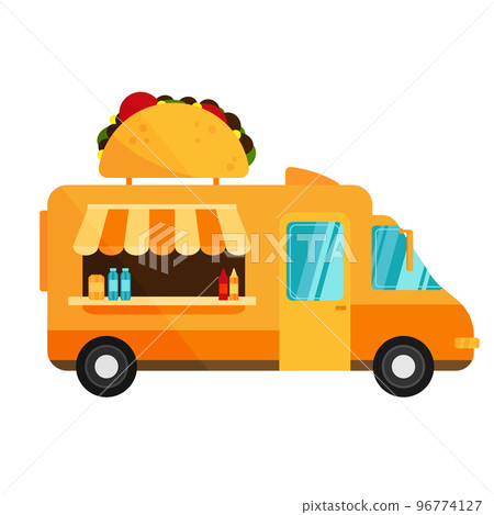 Taco truck. Street fast food truck, takeaway restaurant, street market. Vector Taco truck. Street fast food truck, takeaway restaurant, street market. Vector 96774127