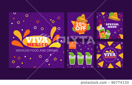 Mexican native food snacks and drinks. Square banners - vector illustration Mexican native food snacks and drinks. Square banners - vector illustration 96774130