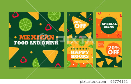 Mexican food and drink set. Collection of square banners for social networks 96774131
