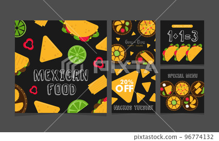 Mexican native food snacks and drinks. Square banners - vector illustration Mexican native food snacks and drinks. Square banners - vector illustration 96774132