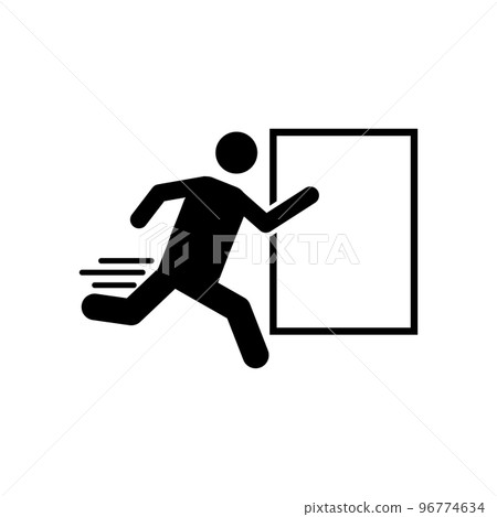 Emergency exit sign icon character running to door 96774634