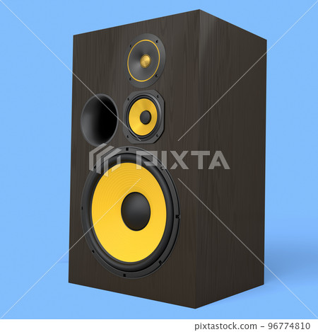 Hi-fi speakers with loudspeakers for sound recording studio on blue background. 96774810