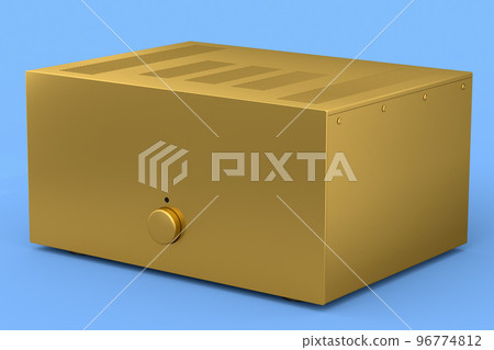 HiFi system with turntable and amplifier for home theater on blue background. 96774812