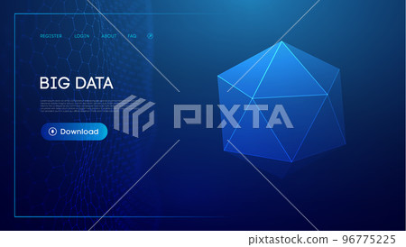 Technology sphere 3d. Blue big data background. Wireframe mesh protect globe. 96775225