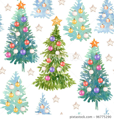 Seamless pattern Christmas tree winter forest... - Stock Illustration ...