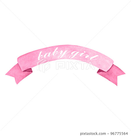 Pink ribbon. Art watercolor illustration isolated on white background. For printing postcards, invitations, newborn products Pink ribbon. Art watercolor illustration isolated on white background. For printing postcards, invitations, newborn products 96775564