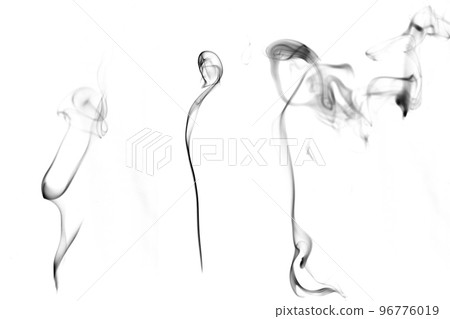 Smoke abstract. Blur black smoke, abstract fog or steam mist cloud isolated on white background. For overlay in pollution, vapor cigarette, gas, dry ice. 96776019