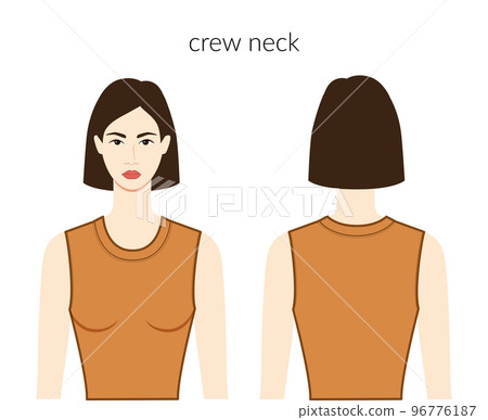 Crew neckline knits, sweaters clothes character beautiful lady in ochre top, shirt, dress technical fashion illustration Crew neckline knits, sweaters clothes character beautiful lady in ochre top, shirt, dress technical fashion illustration 96776187