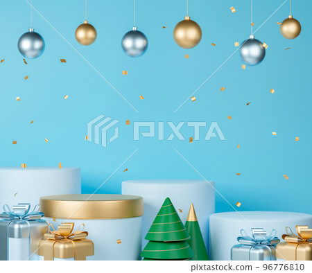 3d rendering Christmas day cylinder podiums with decorations. 3d rendering Christmas day cylinder podiums with decorations. 96776810
