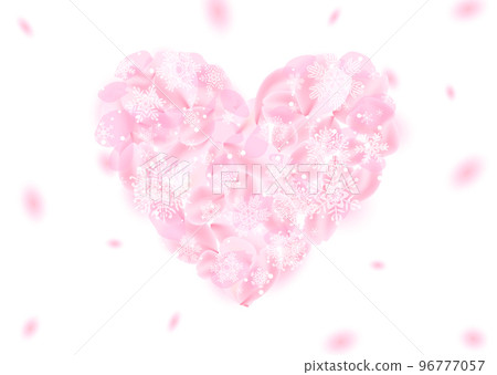Heart shaped with pink petals and snowflakes Heart shaped with pink petals and snowflakes 96777057