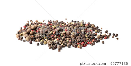 Mix of different pepper grains isolated on white Mix of different pepper grains isolated on white 96777186