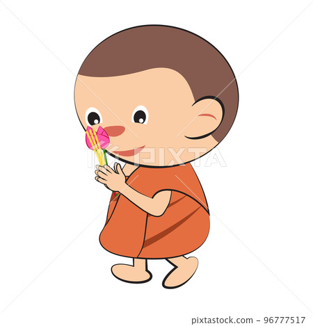Clipart of cartoon version of monk hold candle and walk around the temple 96777517