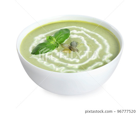 Delicious broccoli cream soup isolated on white 96777520