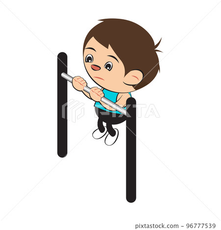 Clipart of cartoon version of man work out by pull up 96777539