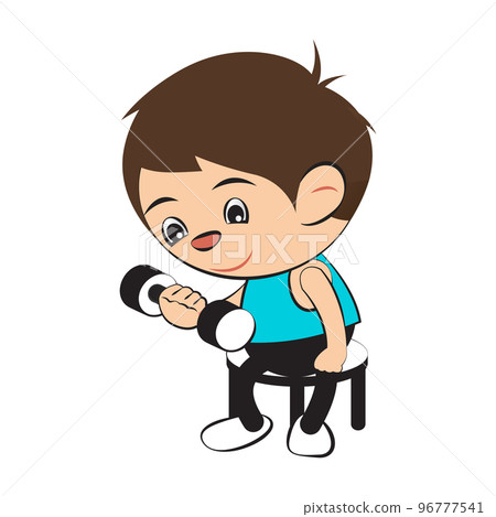 Clipart of cartoon version of man work out by dumbbell , Clipart of cartoon version of man work out by dumbbell , 96777541