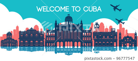 Cuba famous landmark silhouette style 96777547