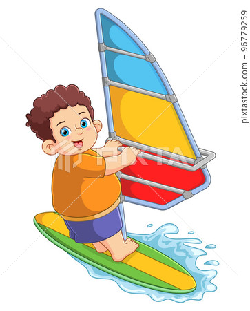 Strong man on a regatta of illustration 96779259