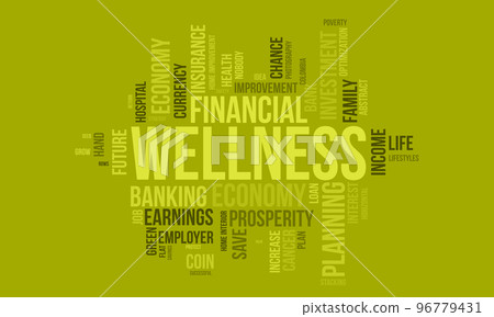 Financial Wellness world cloud background. Lifestyle awareness Vector illustration design concept. 96779431
