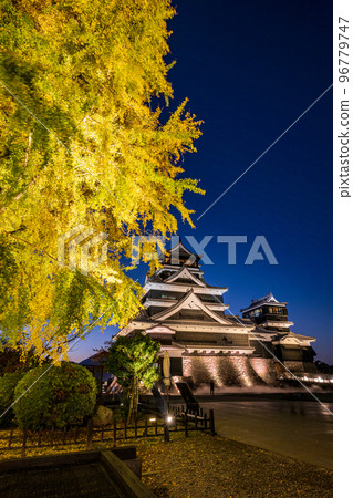 Kumamoto Castle with autumn leaves at night, light up and castle festival Kumamoto Castle with autumn leaves at night, light up and castle festival 96779747