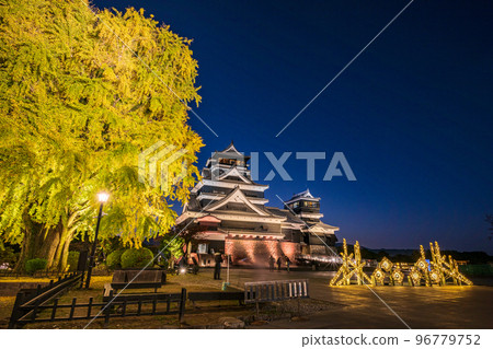 Kumamoto Castle with autumn leaves at night, light up and castle festival Kumamoto Castle with autumn leaves at night, light up and castle festival 96779752
