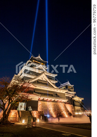Kumamoto Castle with autumn leaves at night, light up and castle festival 96779759