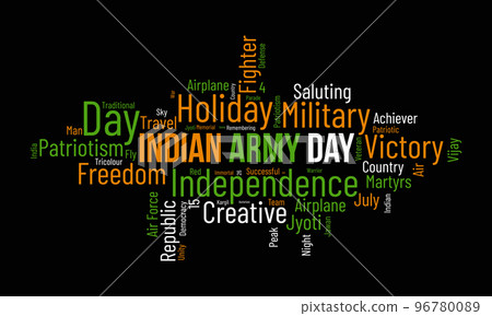 Indian Army Day world cloud background. Military awareness Vector illustration design concept. 96780089