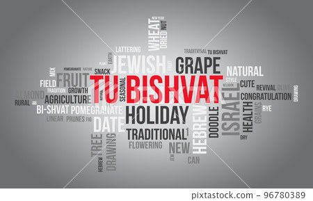 Tu Bishvat world cloud background. Environment awareness Vector illustration design concept. Tu Bishvat world cloud background. Environment awareness Vector illustration design concept. 96780389