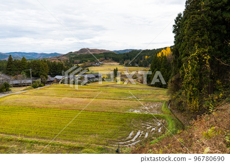 Scenery of rice paddies and cloudy sky after harvesting in mountainous area | Rural image Scenery of rice paddies and cloudy sky after harvesting in mountainous area | Rural image 96780690