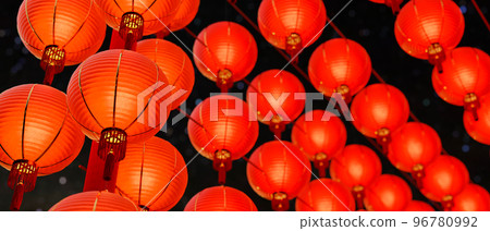 Red Chinese lantern background, Traditional Asian ornamental festive decoration. 96780992